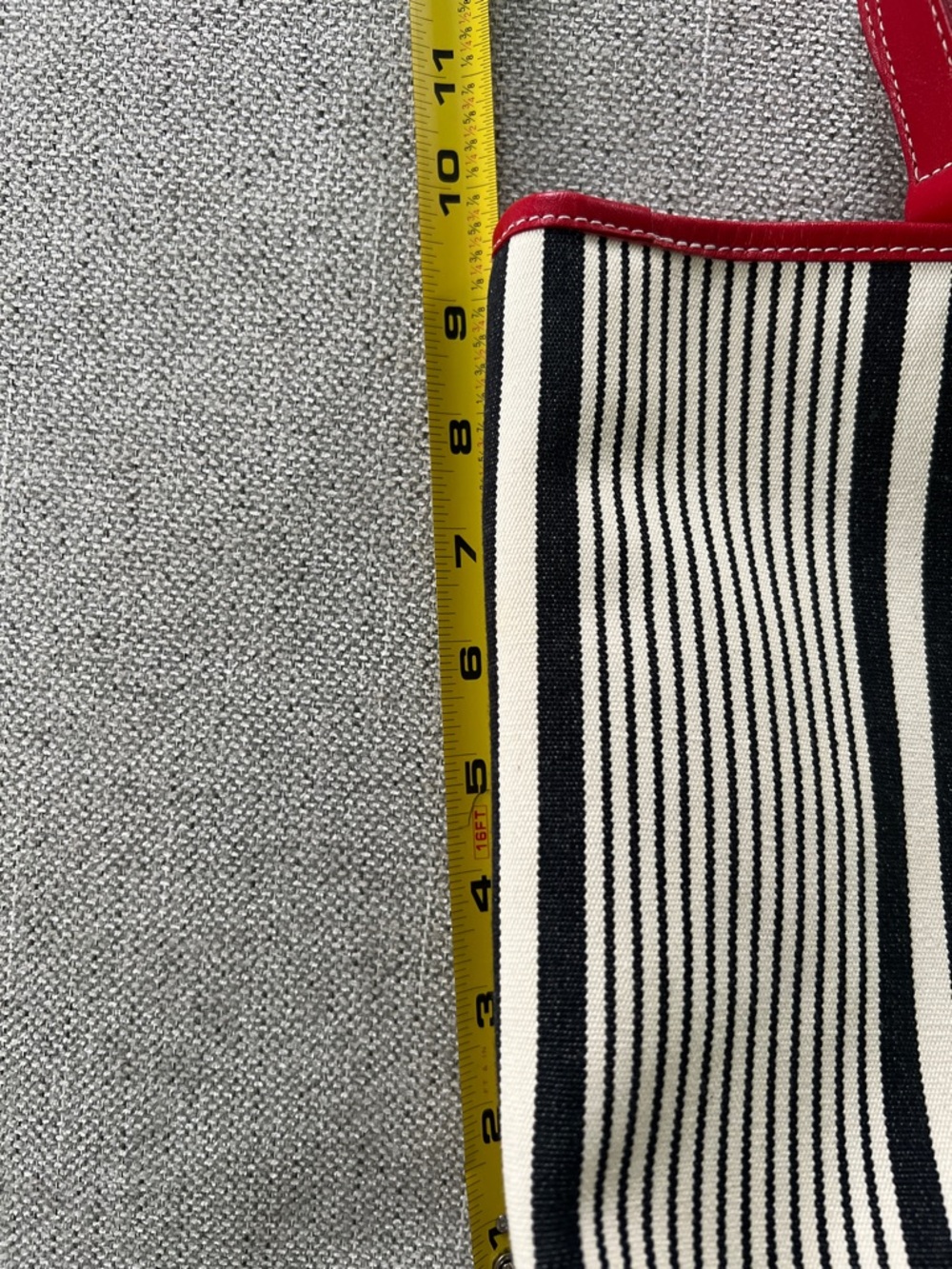 Longchamp Black and White Striped Shoulder Bag with Red Leather Trim - Picture 9 of 10
